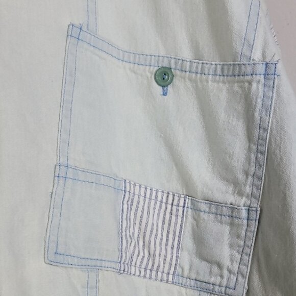 Vintage 80s Women Faded Denim Bomber Jacket Size M Acid Wash Patchwork Grunge - Picture 10 of 15